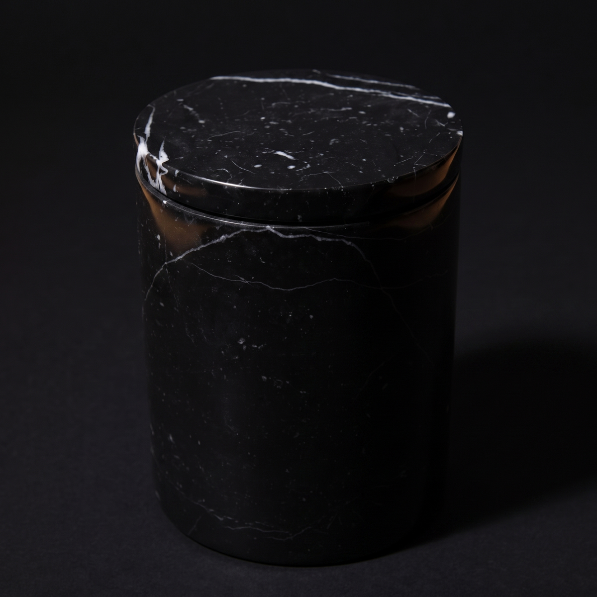 Marquina Marble Candle Vessel, lid on