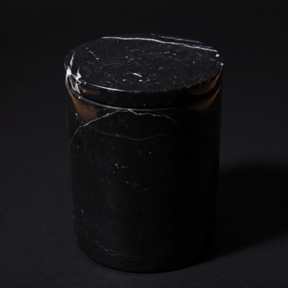 Marquina Marble Candle Vessel, lid on