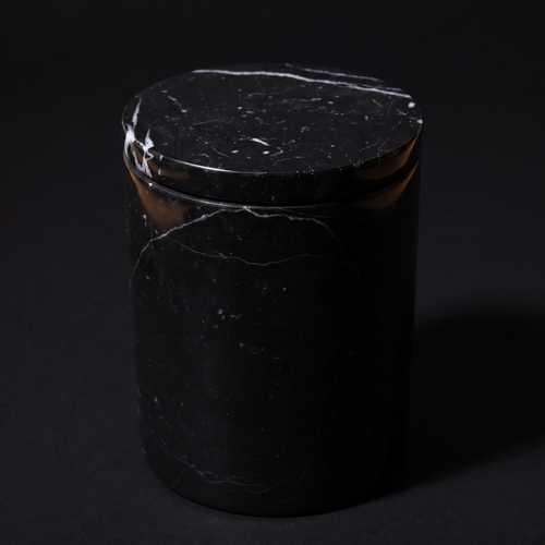 Marquina Marble Candle Vessel, lid on