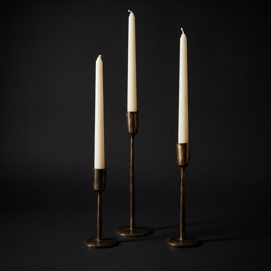 Forge Blackened Brass Candlesticks, set of three on black