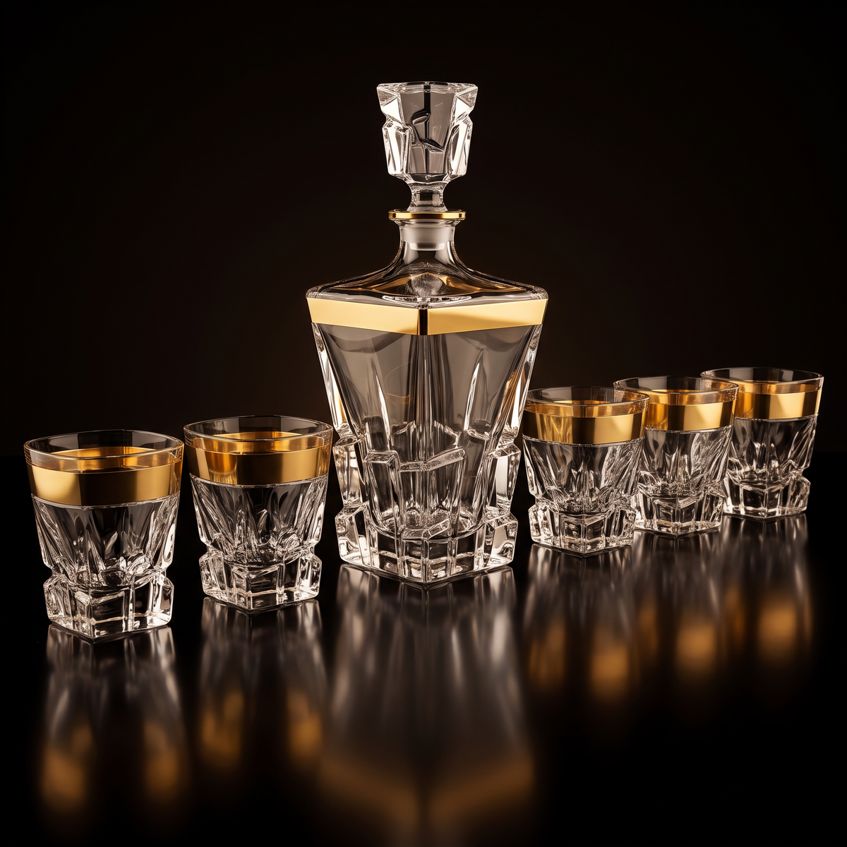 The full seven-piece set — decanter and six tumblers